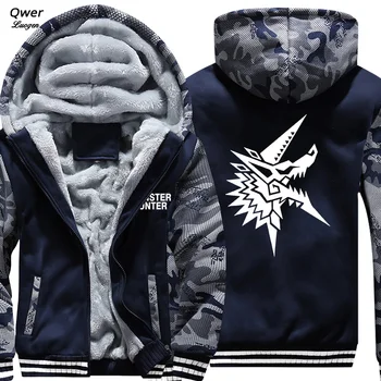 

US Size Mens Camouflage Coat for Game Monster Hunt World Battle Fatigues Jacket Thicken Hoodie Sweatshirts