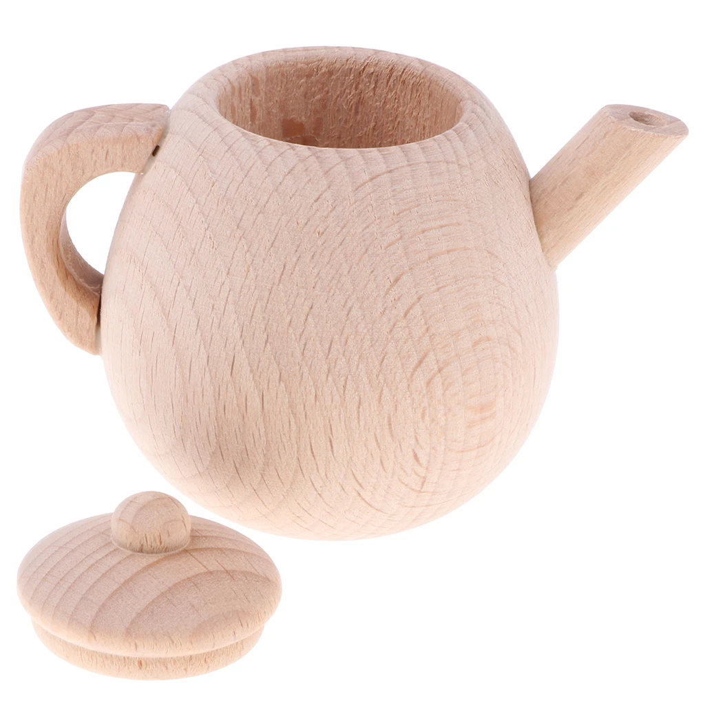 Wooden Tea Set-Tea Pot Cup Teatime Party Play Toy Dollhouse Miniature Kitchen Tableware Accessories Kids Toys