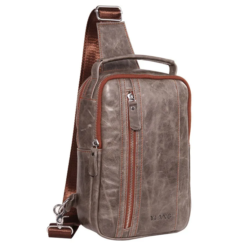 

High Quality Men Genuine Leather Cowhide Vintage Sling Chest Back Day Pack Handbag Travel Cross Body Messenger Shoulder Bag