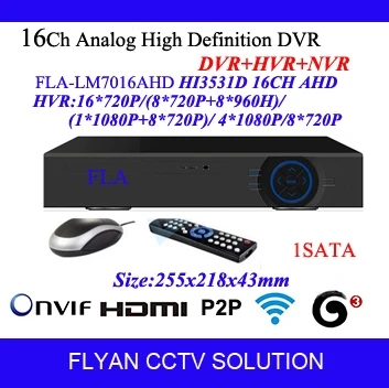 16Channel Full AHD DVR 720P 960H Real time Record playback HDMI 1080P 16ch Hybrid dvr NVR Onvif CCTV DVR Recorder 3531 chips