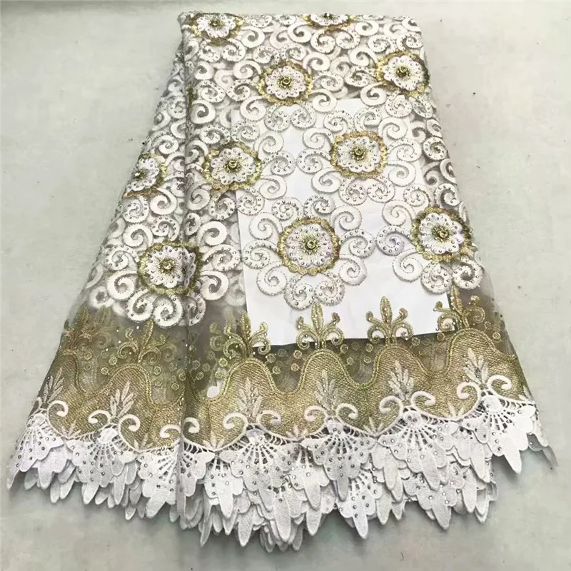 

Hot Sale Embroidered Fabrics African Net Lace Fabric High Quality With Stone French Guipure Lace Fabrics For Party ZQ67-2