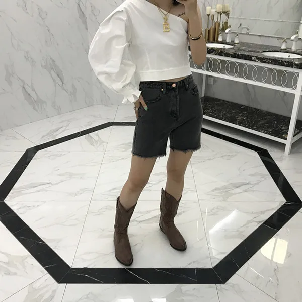 DEAT 2019 Новая летняя модная женская одежда тонкий StylesSkew воротник с открытыми плечами пышными рукавами сексуальный топ женский рубашка WF89900M