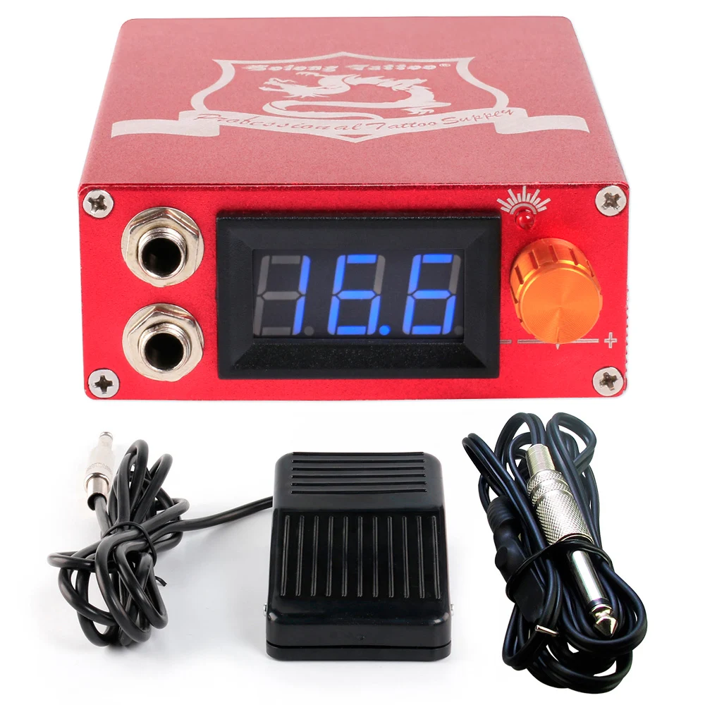 

Tattoo Aluminum Digital LCD Display Red Color P106 Tattoo Power Supply+Foot Pedal+Clip Cord P106
