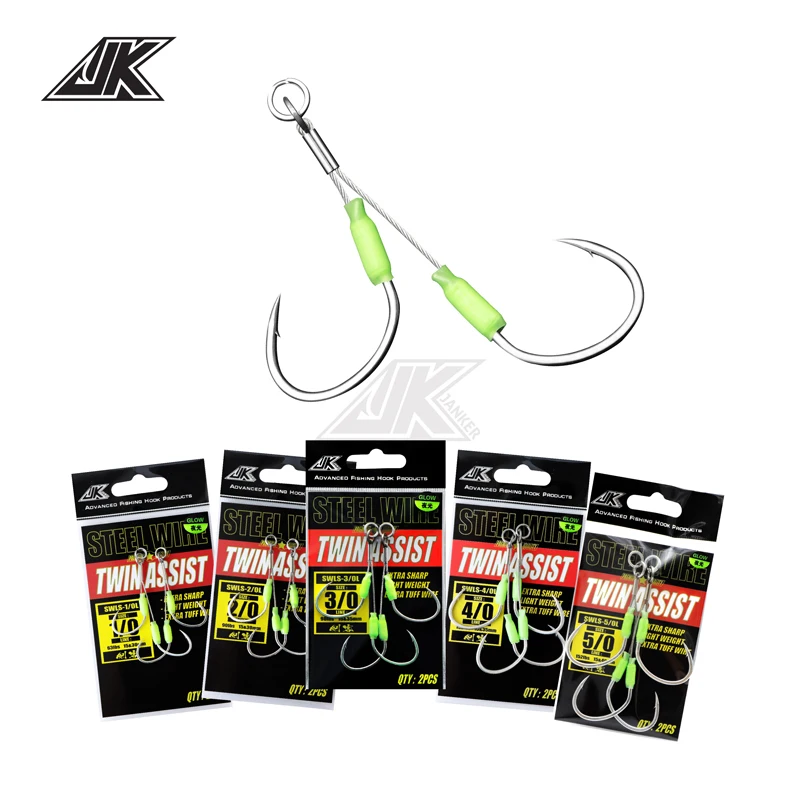 Jk LAI-L 2セット/パック発光ジギングフック2-4/0ダブル釣り針セット高炭素鋼オーシャンボート釣りヘビー支援フック ジギング専用アシストフック 2⁄0サイズ 10組セット ペブルスティック