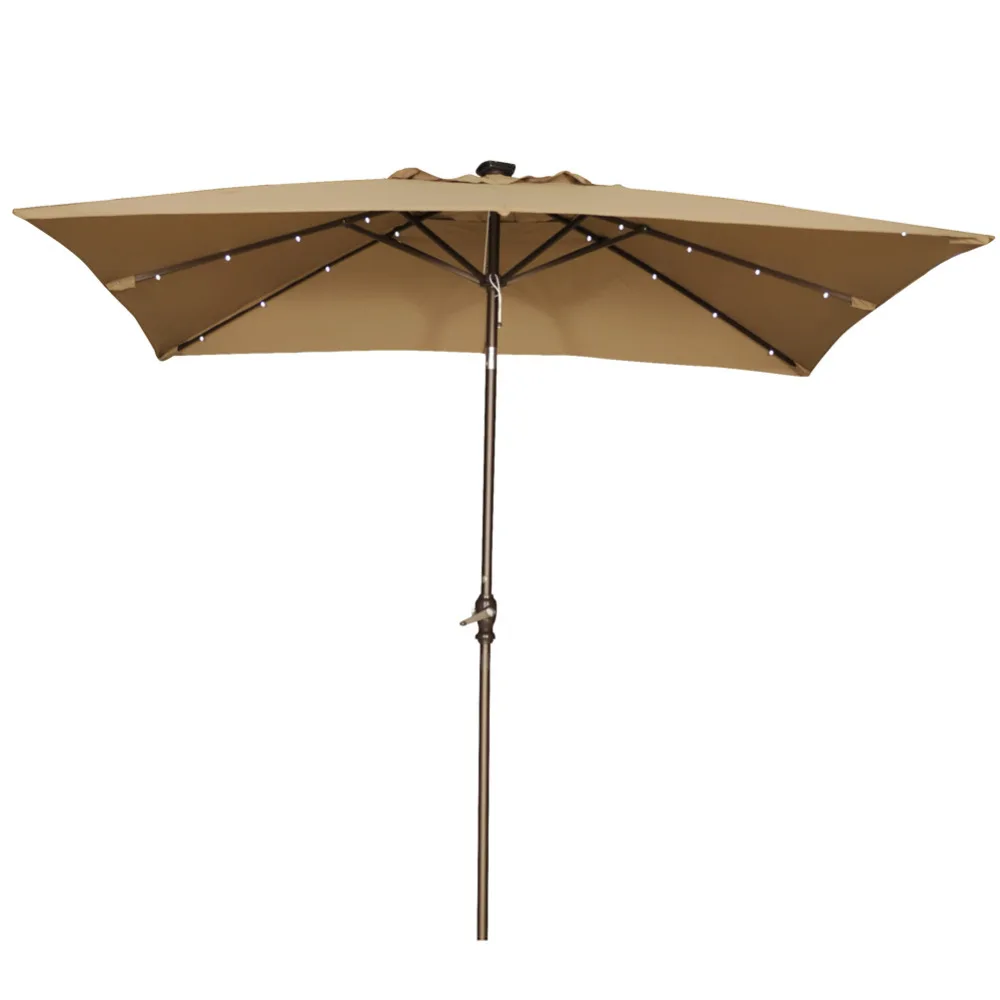 Abba Patio 7 by 9 Feet Rectangular Patio Umbrella with Solar Powered 32 LED Lights with Tilt and Crank Brown