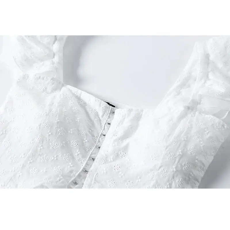 Лето 2019 boho Белый короткий топ Женская блузка Сексуальная вышивка рукав женские