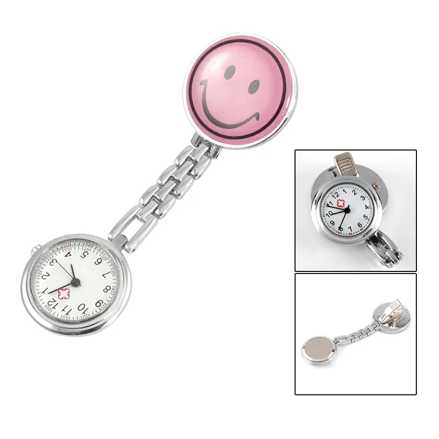 

Pink Smiling Face Brooch Arabic Numerals Nurse Watch For Women
