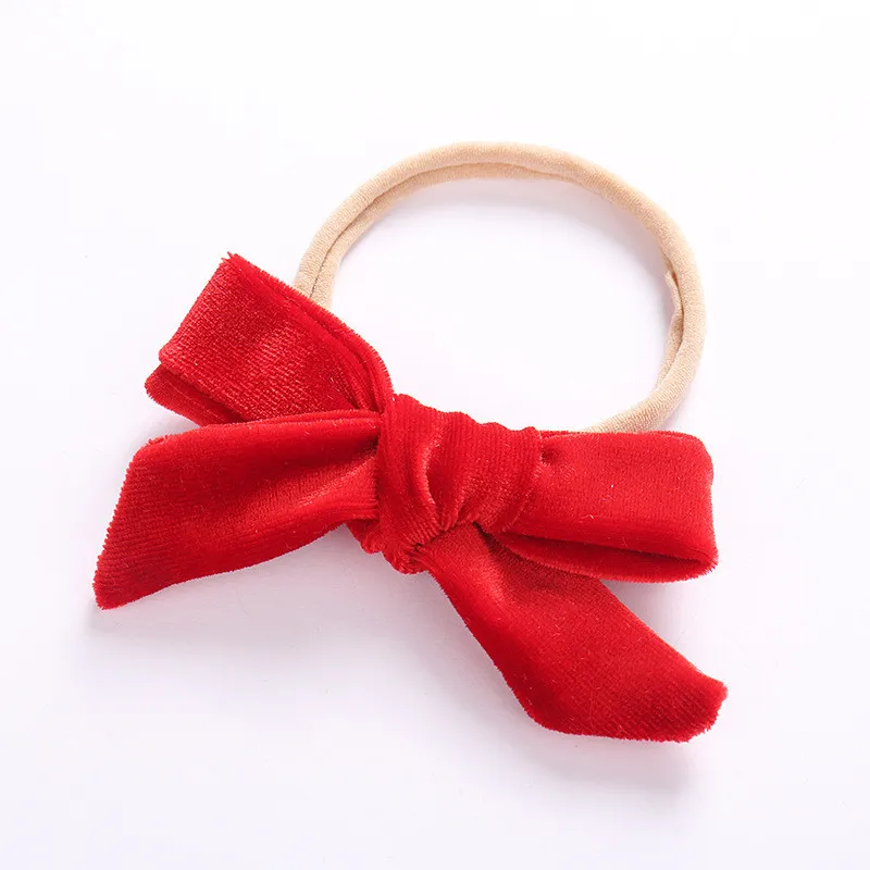 Бархатный завязанный вручную бант из нейлона повязка на голову или зажим для осени и зимы, школьные бархатные аксессуары для волос - Цвет: Red with headband