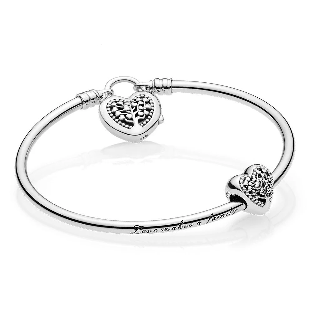 

NEW 100% 925 sterling silver 1:1 Genuine Charm Life Tree Love Signature Bracelet Set Fit DIY Gift Women Original Jewelry Pan