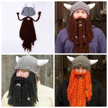 XINTOCH игрушка "Викинг" Рог вязаная шапка с бородой шерстяная игрушка для костюмированного представления родитель-ребенок Kawaii плюшевый головной убор Рождественский подарок для детей Прямая
