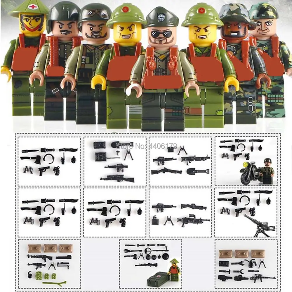 

8 PZ compatible LegoINGlys military WW2 US army Vietnam war Building Blocks mini weapons figures bricks toys for children gift
