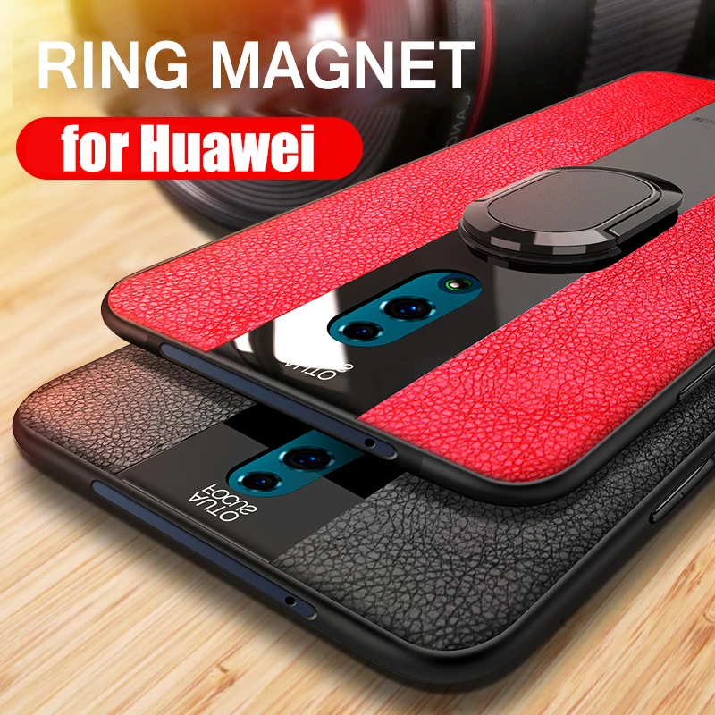 

Finger Ring Magnetic Holder Case for Huawei P20 Mate 20 Lite Pro P30 Pro Back Cover Luxury Leather Case Honor 8X 9 Honor 10 Lite