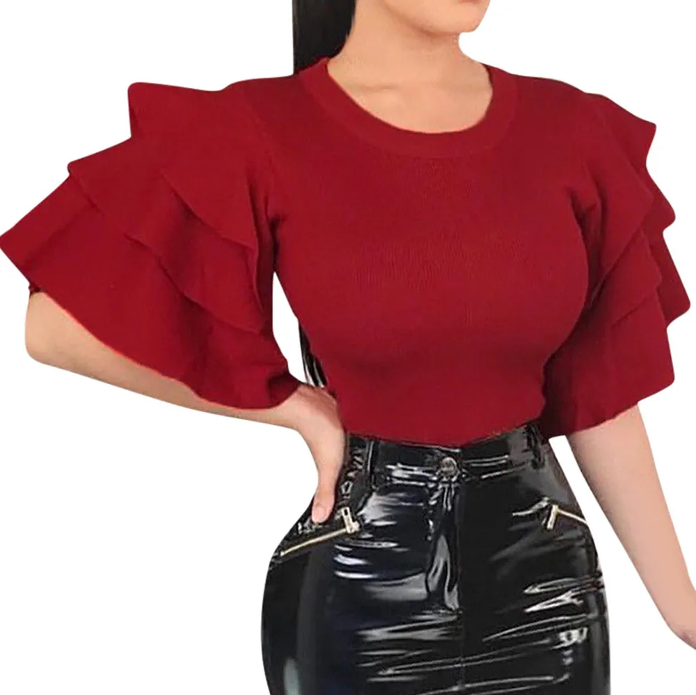 Aliexpress.com : Buy Women's Casual Solid Layered Flare Sleeved O Neck