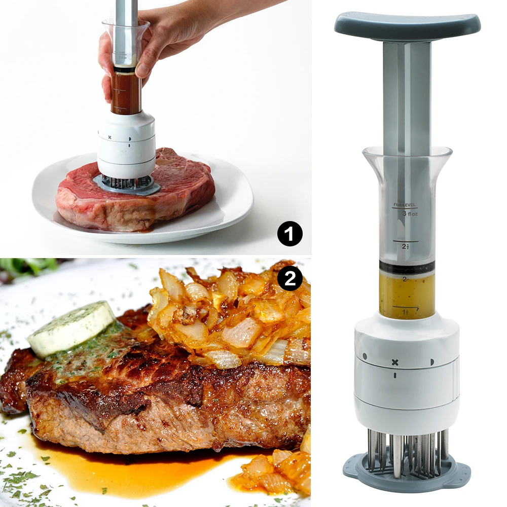 1 шт. Многофункциональный Нержавеющая сталь Мясо Tenderizer игла соус инъекций контейнер с Весы Кухня гаджеты