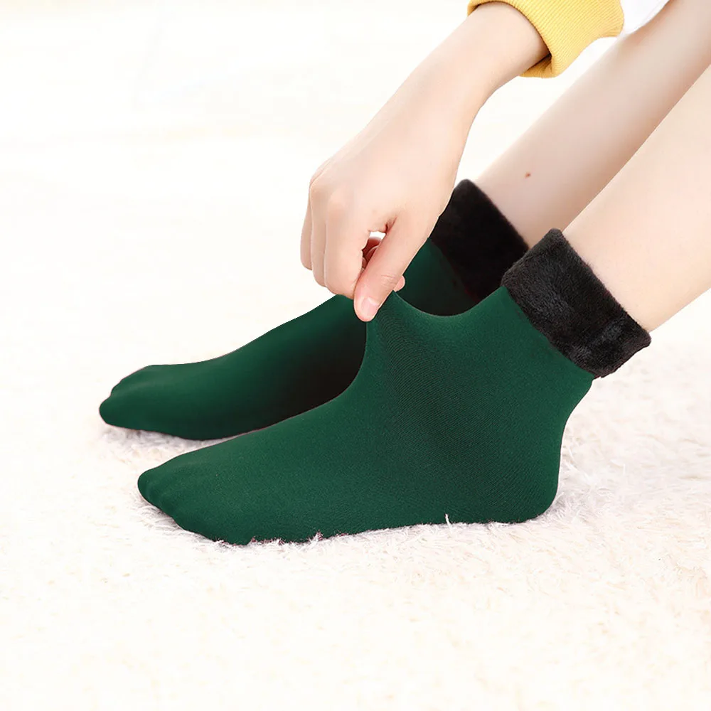 Теплые носки унисекс, зимние плотные теплые шерстяные кашемировые носки, Бесшовные женские и мужские бархатные сапоги, носки для сна - Цвет: 1pcs Green