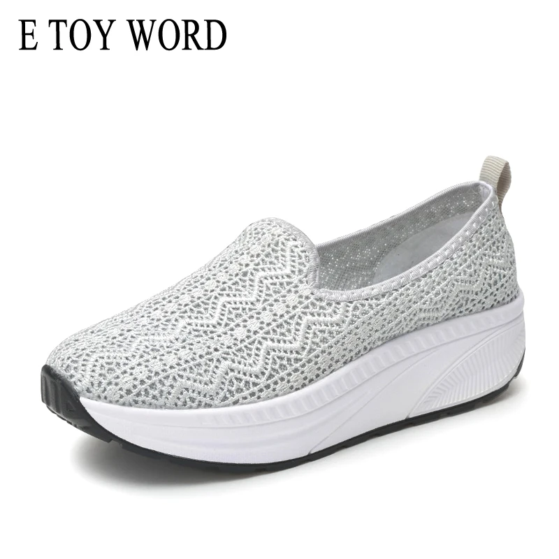 

E TOY WORD Breathable Women Sneakers Hollow Floral Lace Casual Platform Shoes New Autumn Slimming Swing round toe Slip-On Flats