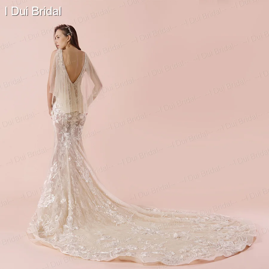 Роскошное кружевное свадебное платье с шарфом свадебное платье-Русалка
