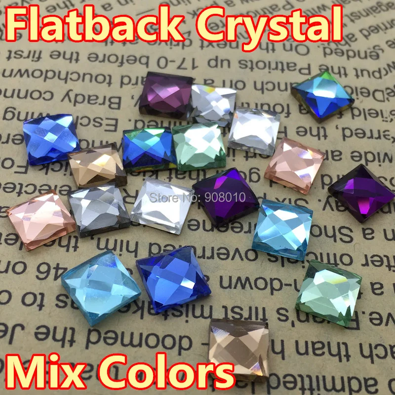 

Mix Colors 6mm 8mm 10mm Asmmetric Faceted Square crystal glass flatback stones for jewelry making