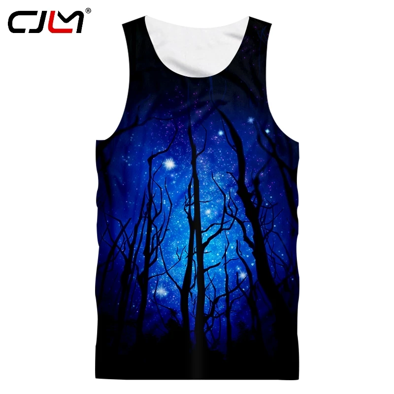 

CJLM Winter Trend Loose Mens Tank Top 3D Beautiful Starry Sky Tree Creative Vest Man Big Size TankTop 5XL Drop Shipping