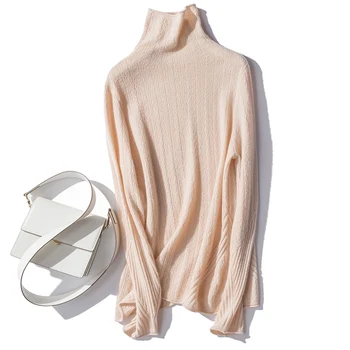 

Autumn and winter new pure cashmere sweater women's high collar fashion knit draw long sleeve cashmere pullover sweater