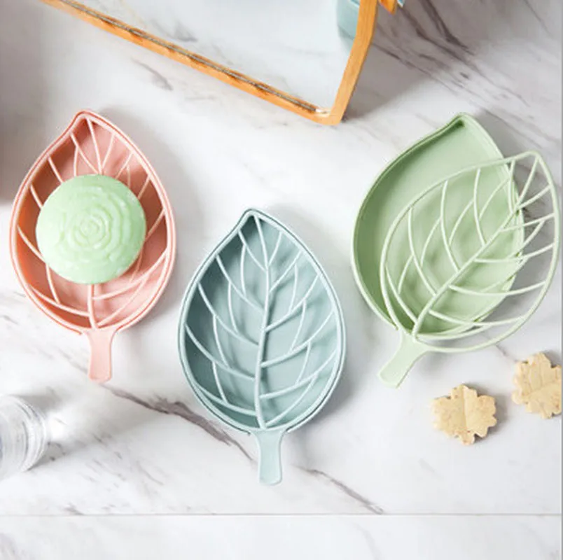 

1PC Double Layer Leaf Shape Drain Soap Box Soap Storage Container Portable Leaf Modeling Soap Dishes Holder Bathroom Supplies