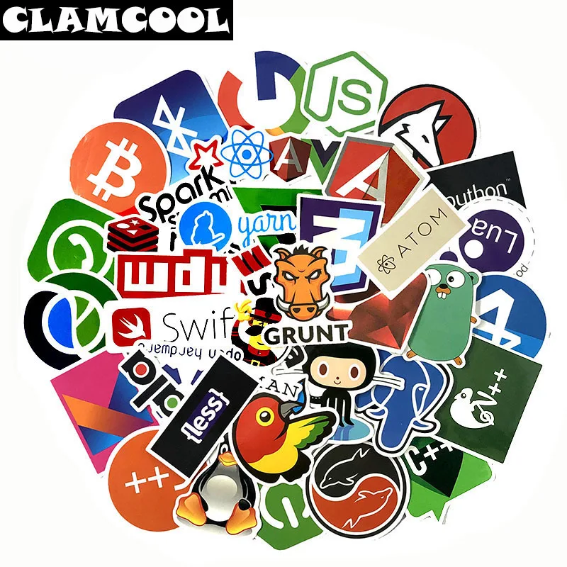 

50Pcs Internet Java JS Php Html Cloud Docker Bitcoin Programming Language APP Logo Cool Stickers for Laptop Car DIY Stickers