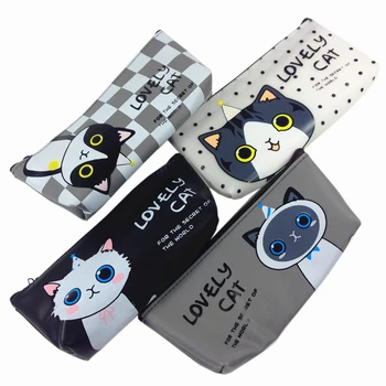 

1pcs/lot NEW Lovely Cat waterproof PU zipper pencil bag Large capacity pen bag Sweet Storage bags for students Cosmetic bag
