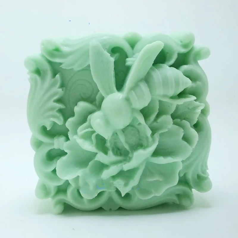 Flower Pattern 3D bee Soap mould cake decorating tool handmade Square Soap Silicone Mold