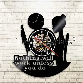 

1Piece Inspirational Quote Nothing Will Work Unless You Do Office Maya Angelou Quotes Wall Clock Vintage Vinyl Record LP Clock
