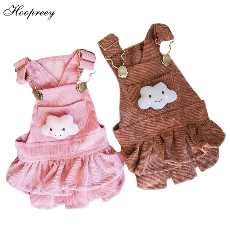 

Autumn Winter Corduroy Dog Clothes Cute Cloud Dog Jumpsuits Strap Dresses for Chihuahua Teddy Small Puppy Dogs Pet Overalls 13
