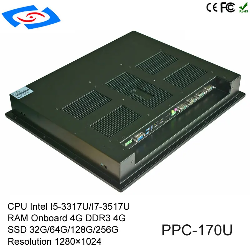 Заводская цена безвентиляторный со встроенным сенсорным дисплеем промышленные панели ПК с разрешением 1280x1024 Intel Core I5-3217U I7-3517U PPC-170U