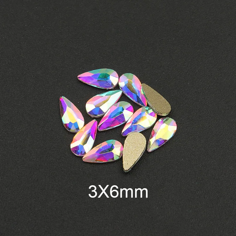 Fashion Crystals AB 30pcs/lot 3D Nail Art Long Water Drop Fancy Shaped Colorful Glass Stones For 3D Nails Art Decorations 