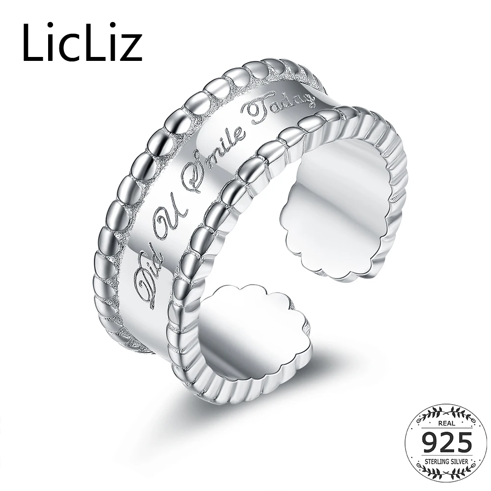 

LicLiz Real Sterling Silver Band Wedding Rings Engraving letter Engagement Rings Couple 925 Wide Adjustable Open Ring LR0328