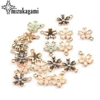 

14*17mm 20pcs/lot Gold Zinc Alloy Charms Sakura Flowers Drop Oil Charms Pendant For DIY Jewelry Bracelet Necklace Accessories