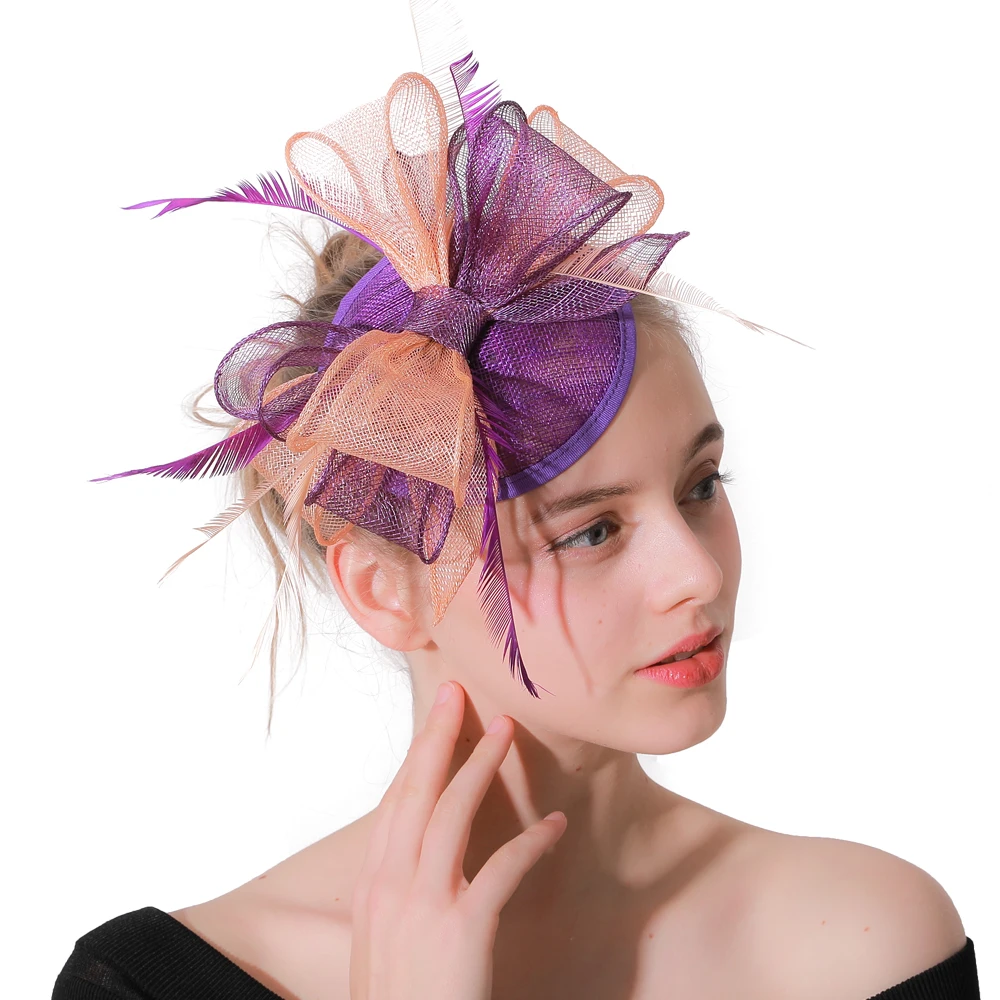 

Bride Wedding Fascinator Hats Women Party Dinner Headpiece Hair Clip Feather Pillbox Hats Femme Derby Church Fedora Cap Headband