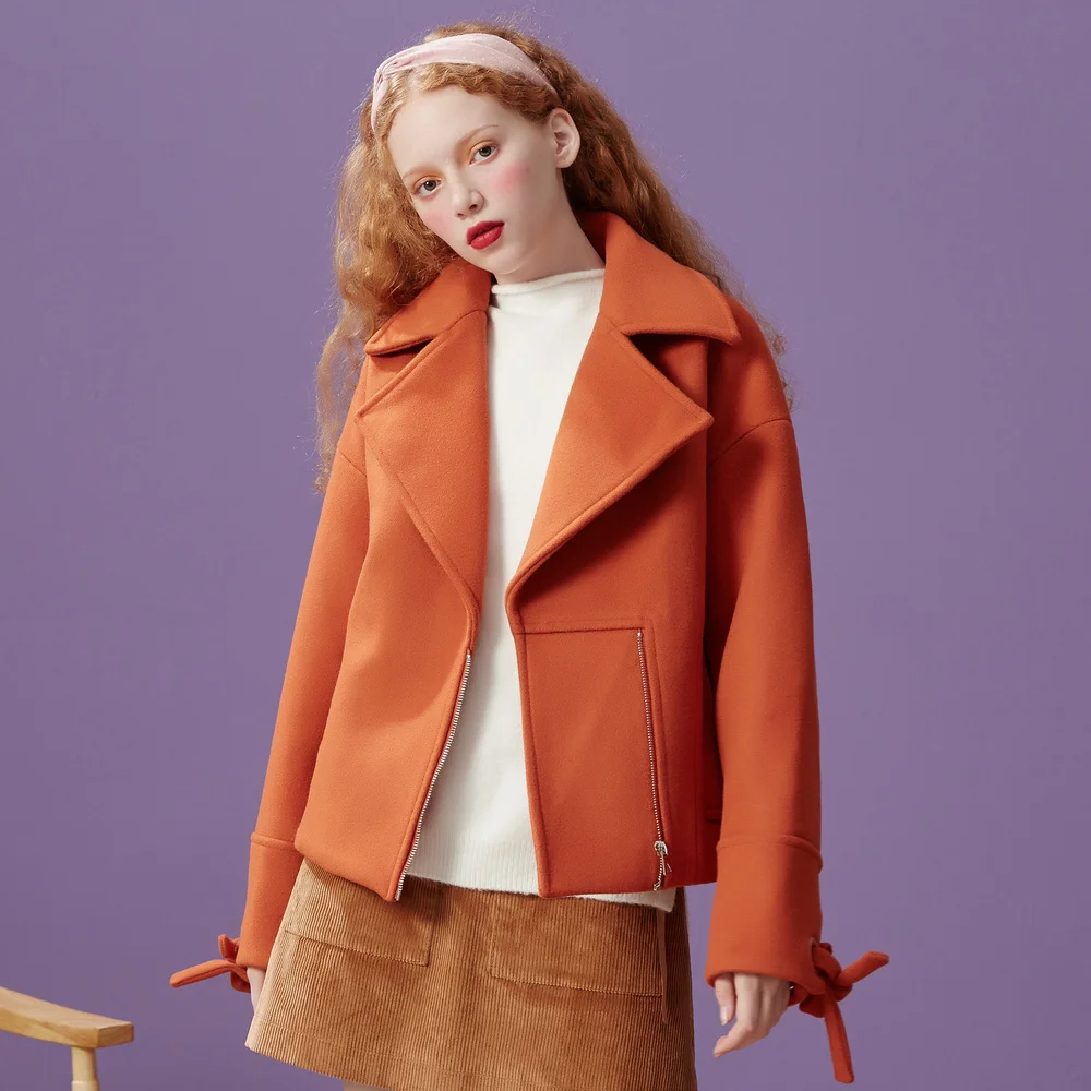  Metersbonwe Woolen Overcoat Women'S New Winter Short Lapel Stylish Motorcycle Over size coat Cool g