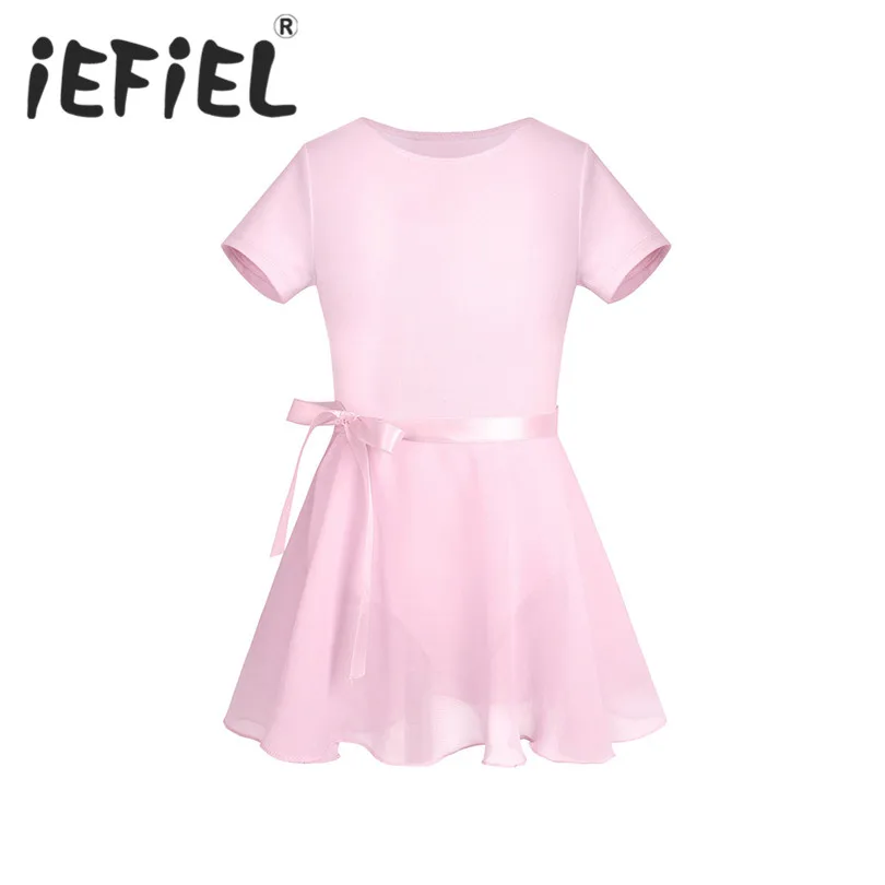 

iEFiEL Kids Girls Cotton Short Sleeves Ballet Dance Gymnastics Leotard Tutu Chiffon Dress Party Costumes Ballet Dancing Clothes