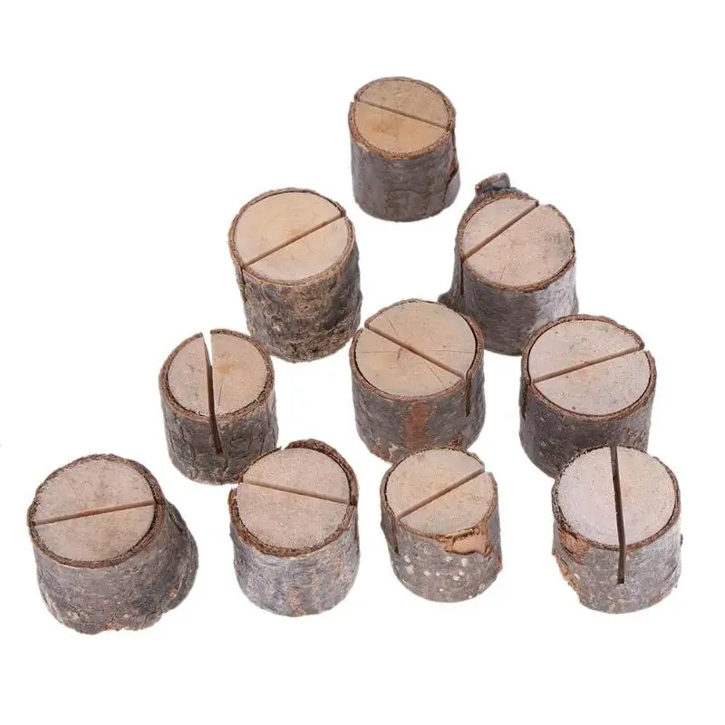 

10pcs/lot Wood Pile Name Place Card Photo Holders Natural Wooden Stump Shape Menu Number Clip Stand Wedding Party Table Decor