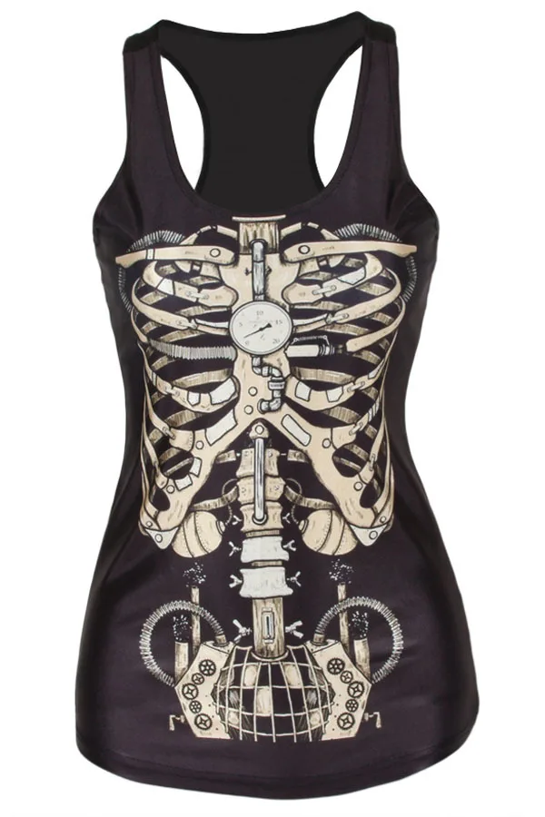 Mechanical Skeleton Print Black Tanks Top LC25334top 5 acoustic