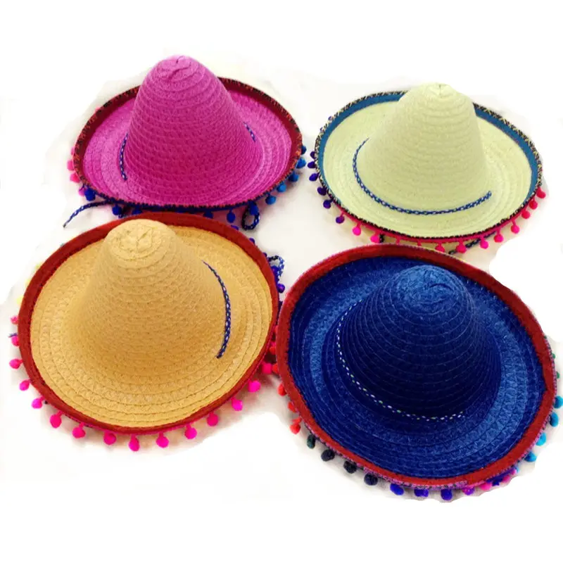 Соломенная детская шляпка Sombrero вечерние шляпки с помпоном 6 шт./лот|Мужские шляпы