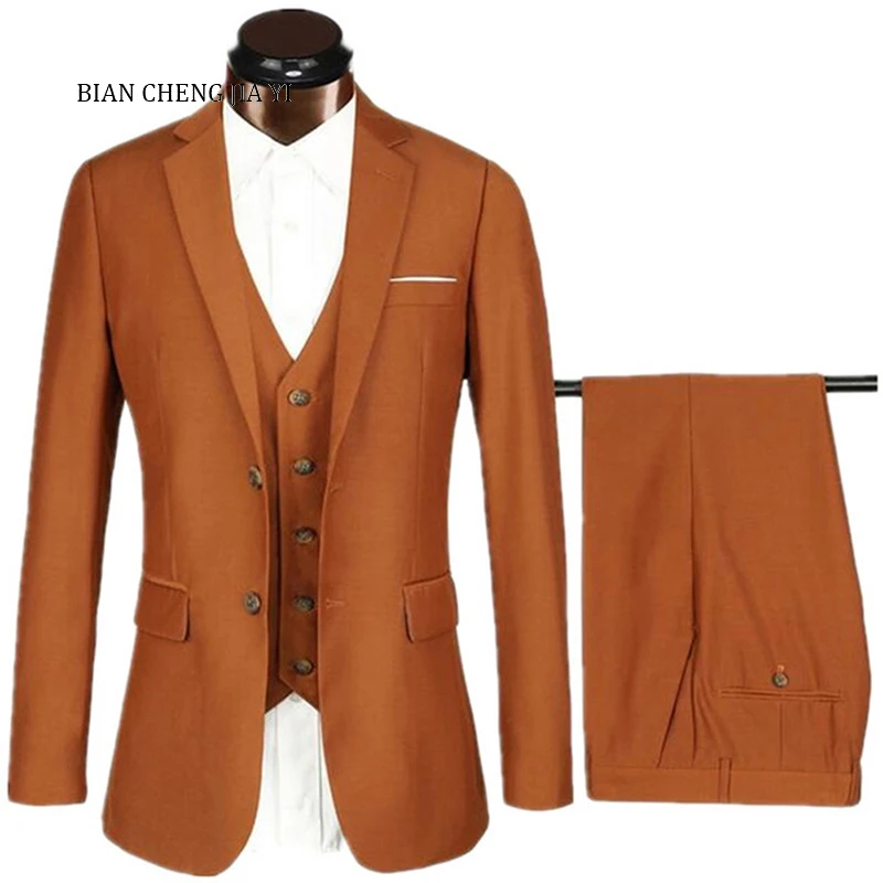 

2019 Wedding Suits For Men Notched Collar Slim Fit (Jacket +Vest+Pants+Bow tie) Custom Made Wedding Groom Tuxedos Suits