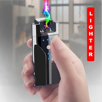 

Fashion Dual Arc Cigarette Lighter LED Display USB Electronic Lighter Windproof Quick Smoking Gadgets For Men Drop Shipping