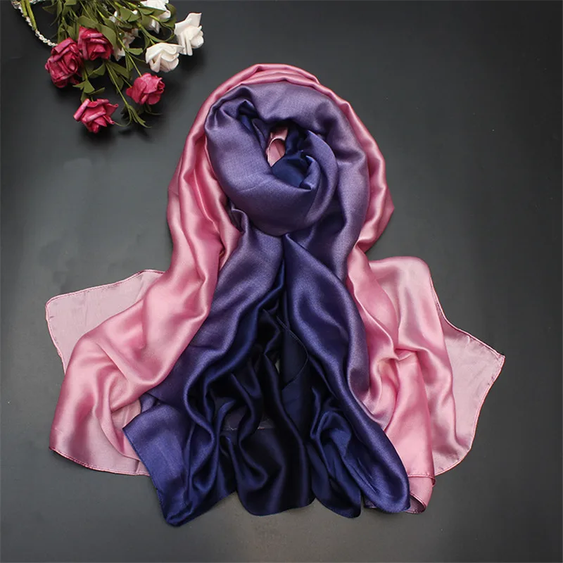 [RUNMEIFA] Модный женский шелковый шарф foulard femme мягкий тонкий сплошной пляжный парео bufanda хиджаб шали пляжное полотенце