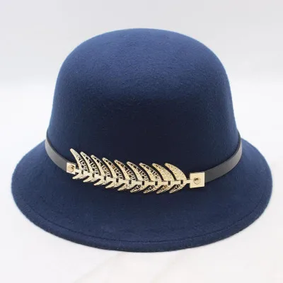 New 9 Colours Winter Autumn Imitation Woolen Fedoras Cap Basin of Dome Woolen Cloth Hat Female Cloth Basin Cap Fedora - Цвет: Navy