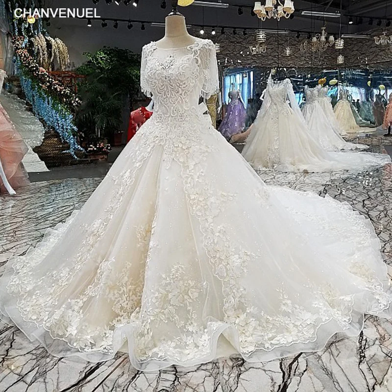 LS00248 vestidos de novia 2018 sexy wedding dresses vestido de noiva lace flowers ivory o-neck gown wedding dress bruidsjurken LS00248 vestidos de novia 2018 sexy wedding dresses vestido de noiva lace flowers ivory o-neck gown wedding dress bruidsjurken