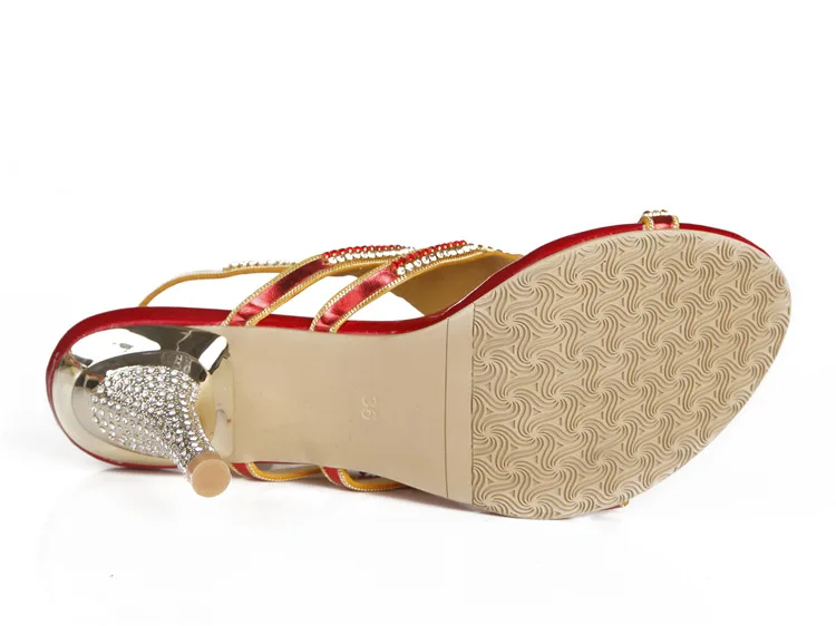 G-sparrow 2018 Womens Summer New High-heeled Sandals Stiletto Diamonds Crystal Sexy Elegant Fashion Red Wedding Shoes 8cm15