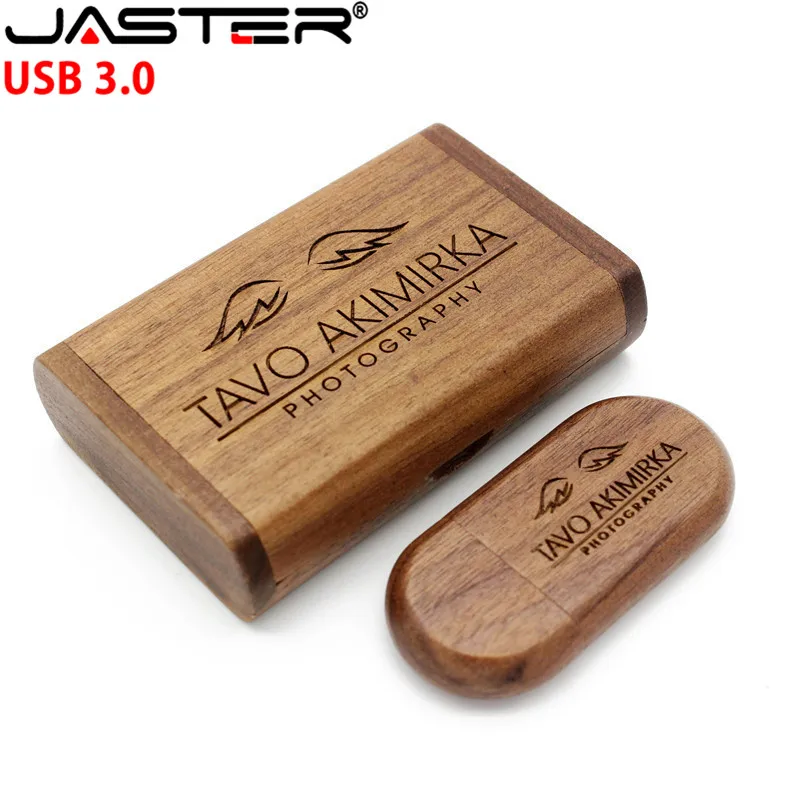 

JASTER USB 3.0 Flash Drive Walnut Oval Pendrive 8GB 16GB 32GB 64GB Gift Pen Drive with Wooden Box Free Logo Printing