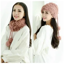 New Genuine Knitted Rex Rabbit Fur Hat Fashion Ear Muff Ear Warmer Scarf Cap Winter Rabbit Fur Scarves