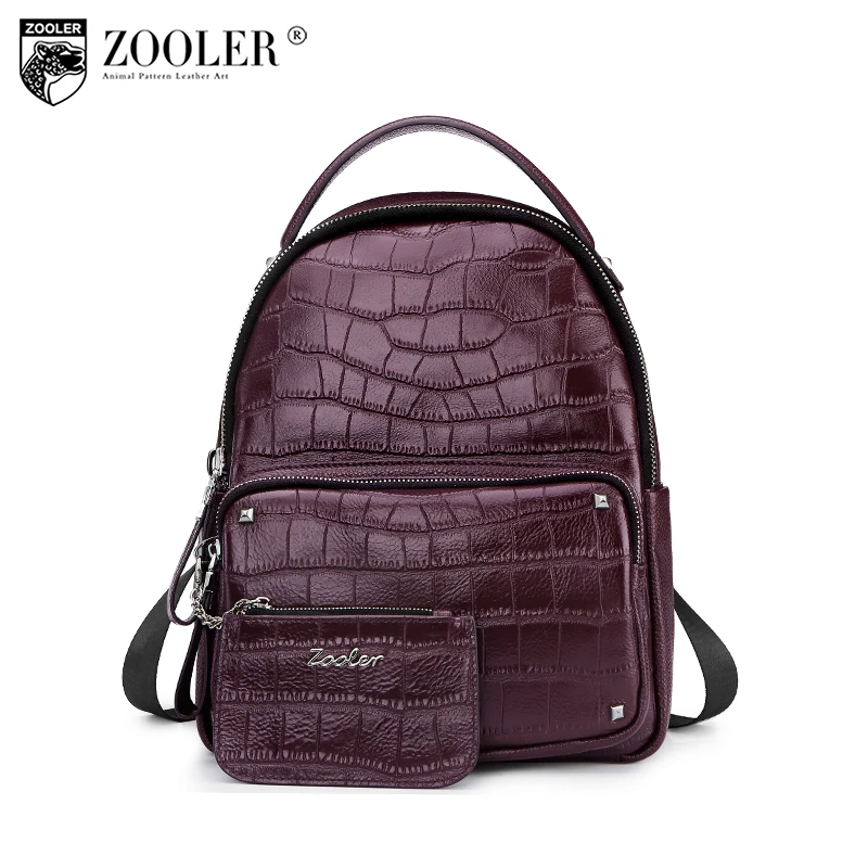 

ZOOLER new Alligator Pattern Genuine Leather Backpack elegant Style cowhide Leather woman Bags School Backpacks two sets D110
