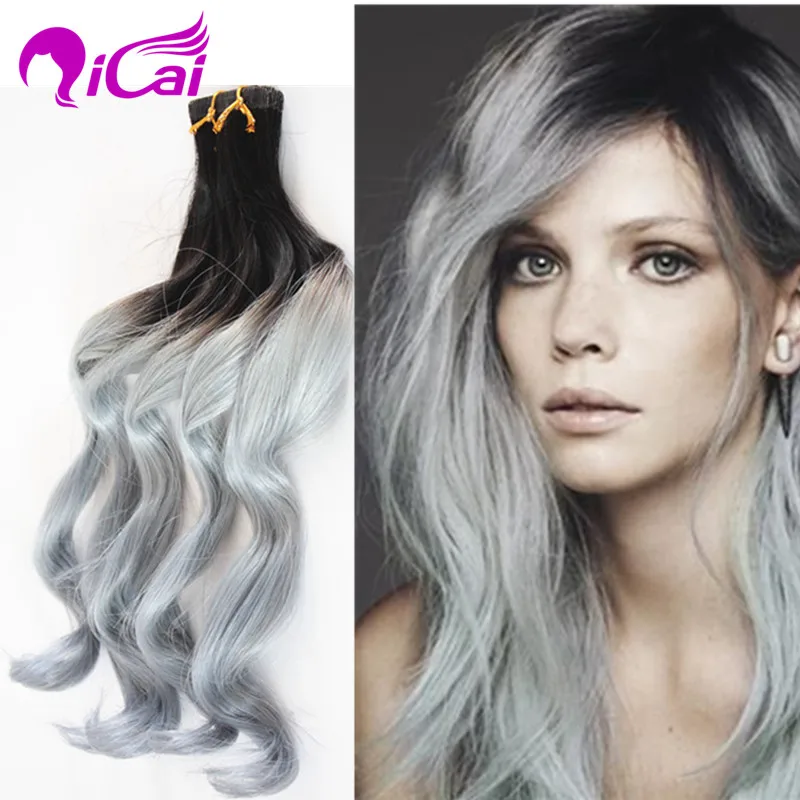 

Brazilian Virgin Hair 7A Grade 40pcs 2.5g/pc Ombre 2 Tone 1b/Grey Gray Tape  Hair extension Ombre Human Hair Extensions